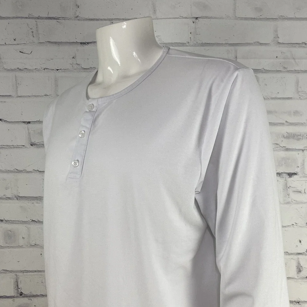 Cuts Shirt Men's XL SLIM Long Sleeve Henley Style White Curve‎ Hem (XXL tag) - Picture 4 of 10